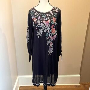 Johnny Was Sheer black floral embroidered dress